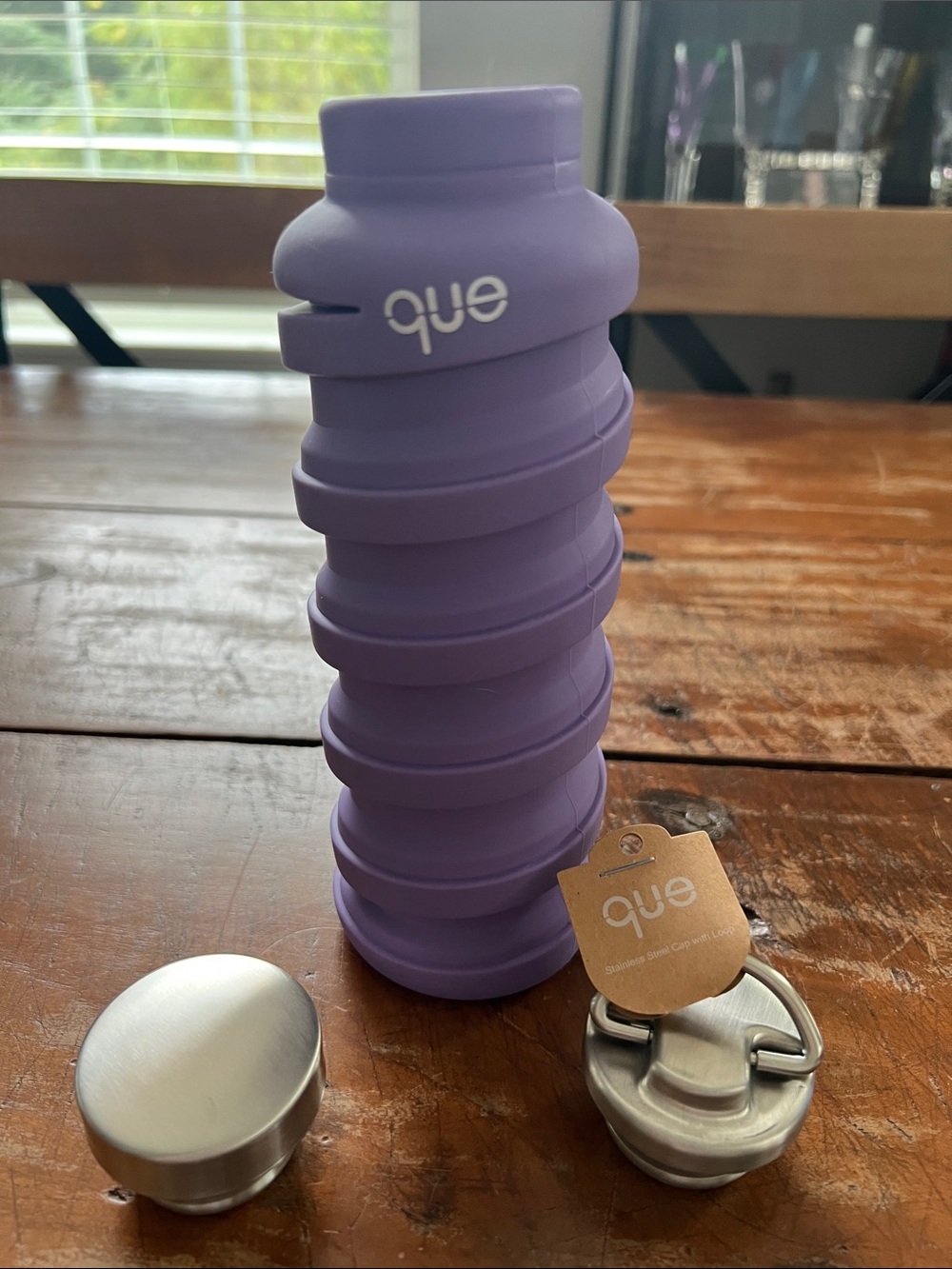 Que Purple Collapsible Bpa Free Dishwasher Safe 20 Oz. Water Bottle